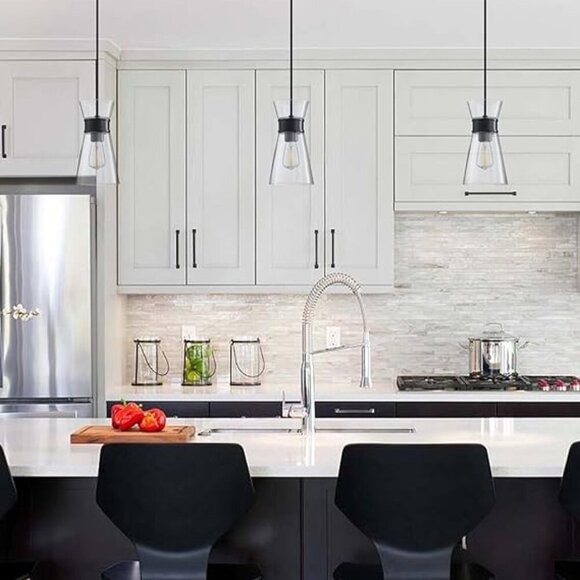 3 Pack 1 Light Modern Cylindrical Pendant with Clear Glass Black Finish *NEW* - Picture 2 of 7